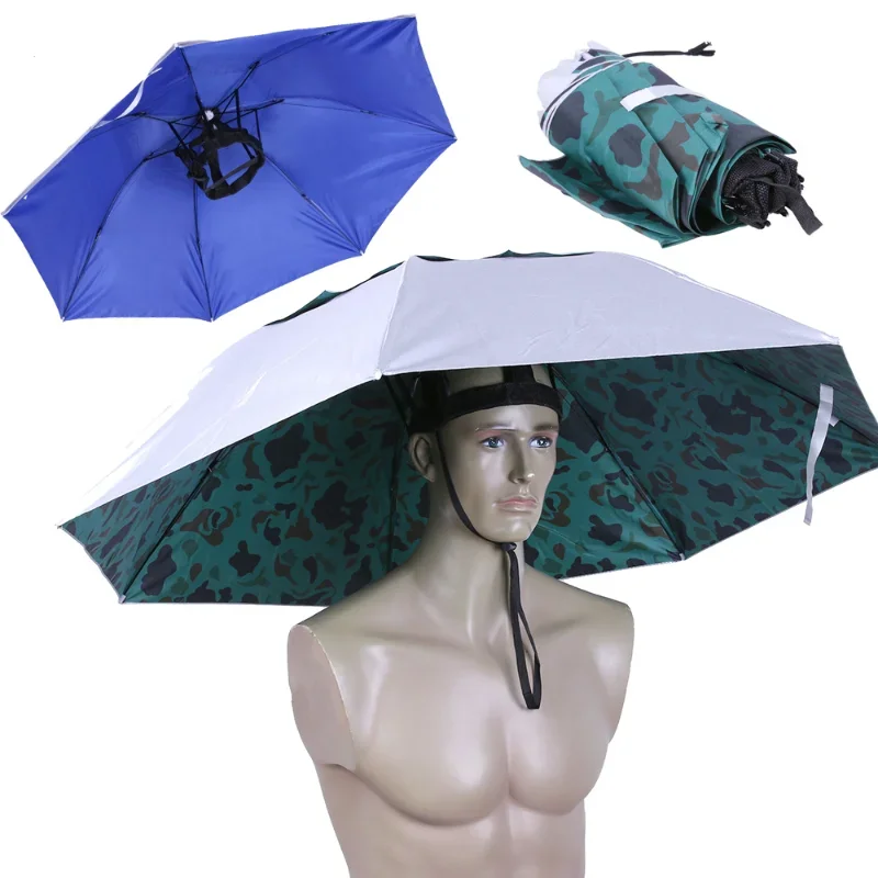 90CM Large Head Umbrella Anti-UV Anti-Rain Outdoor Travel Fishing Umbrella Hat Portable Three-Folding Umbrella Men Women