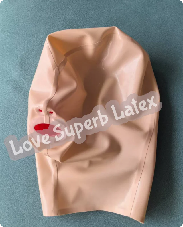 Máscara fetiche de olhos fechados com capuz de látex para máscara facial completa adulta com zíper traseiro