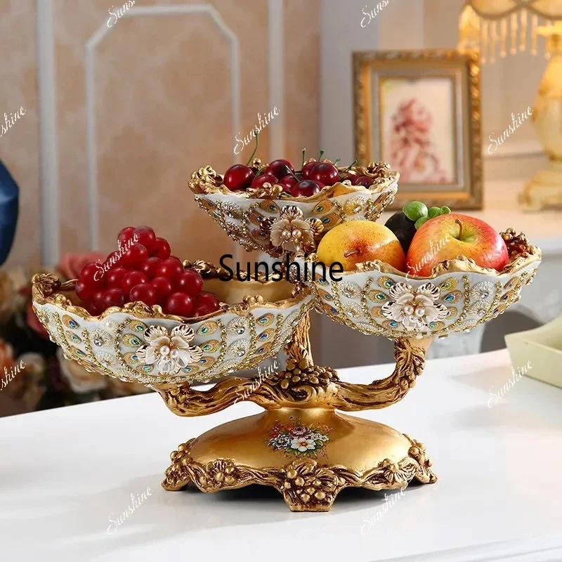 European Ceramic Snack Fruit Decorative Plate Coffee Table Food Tray Home Decor Bowl Porcelain Platter Fruit BasketW
