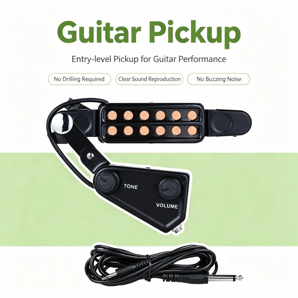Portable Clip‑on Folk Guitar Pickup 12 Hole Design Volume& Tone Adjustable Sound Hole Transducer for Acoustic Guitar Performance view 5