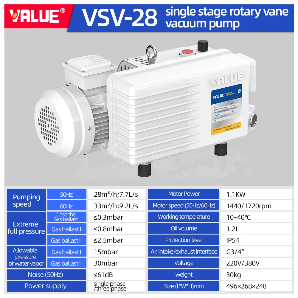 Bomba de vacío de paletas rotativas de una sola etapa VSV-28 directa de fábrica para una rápida disipación de calor