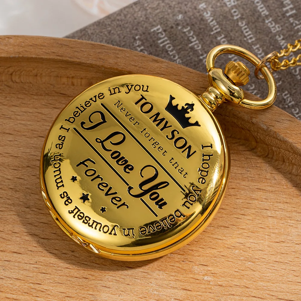 Reloj de Bolsillo para Mi Hijo, Reloj de Cuarzo Vintage con Tapa Abatible, Regalo de Recuerdo, Regalo de Cumpleaños o Graduación para Hijo, Reloj de Collar Retro ﻿