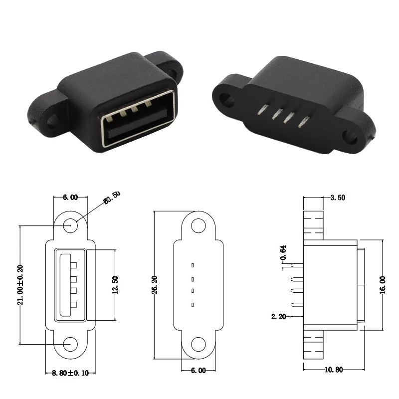 1/5/10pcs 4P 180 Degree Short Body With Ears 10.0mm Waterproof USB Base female seat female seat adapter welding DIY