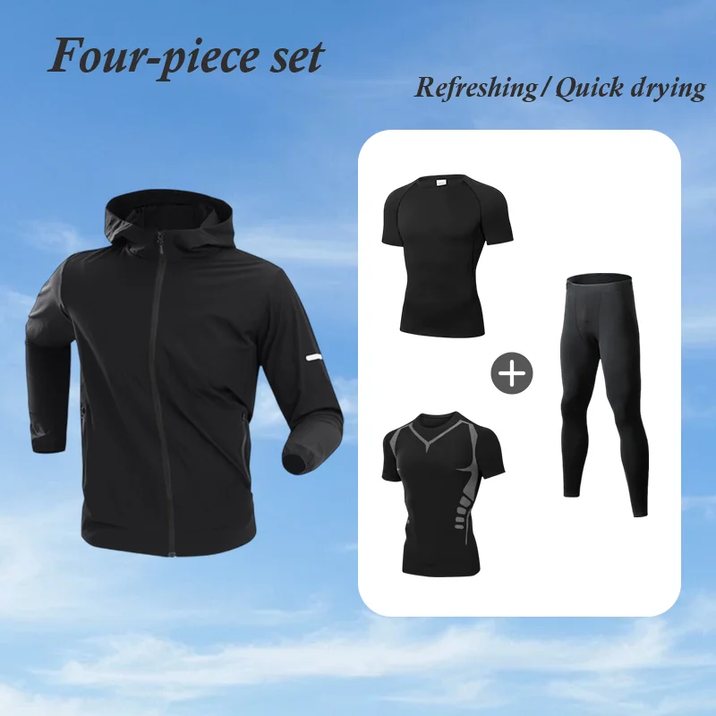 

Мужской спортивный костюм для бега и фитнеса, дышащая одежда для тренировок весной и летом, быстросохнущий комплект для утренних тренировок на открытом воздухе