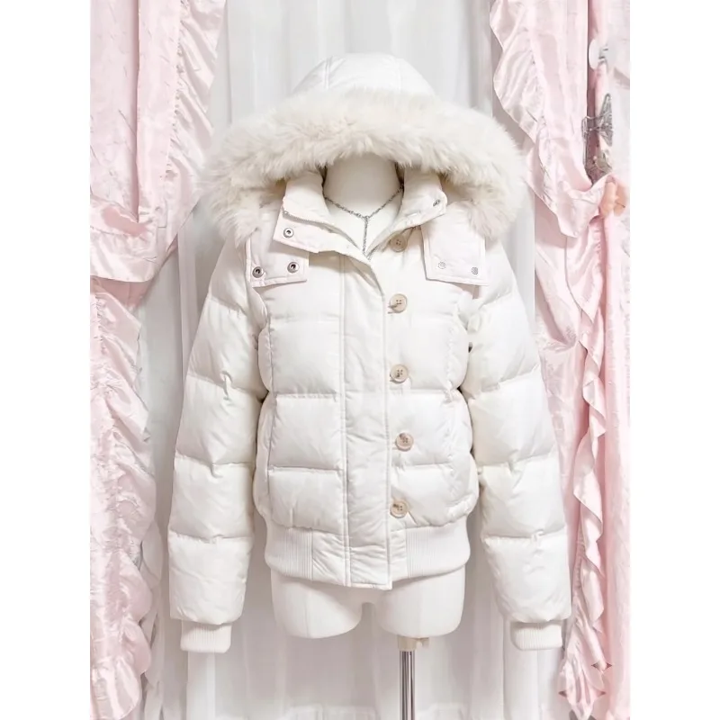 Women Vintage Faux Fur Collar Long Sleeve Solid Color Jacket American Retro Streetwear Casual Aesthetic Casual Outer Coat Autumn