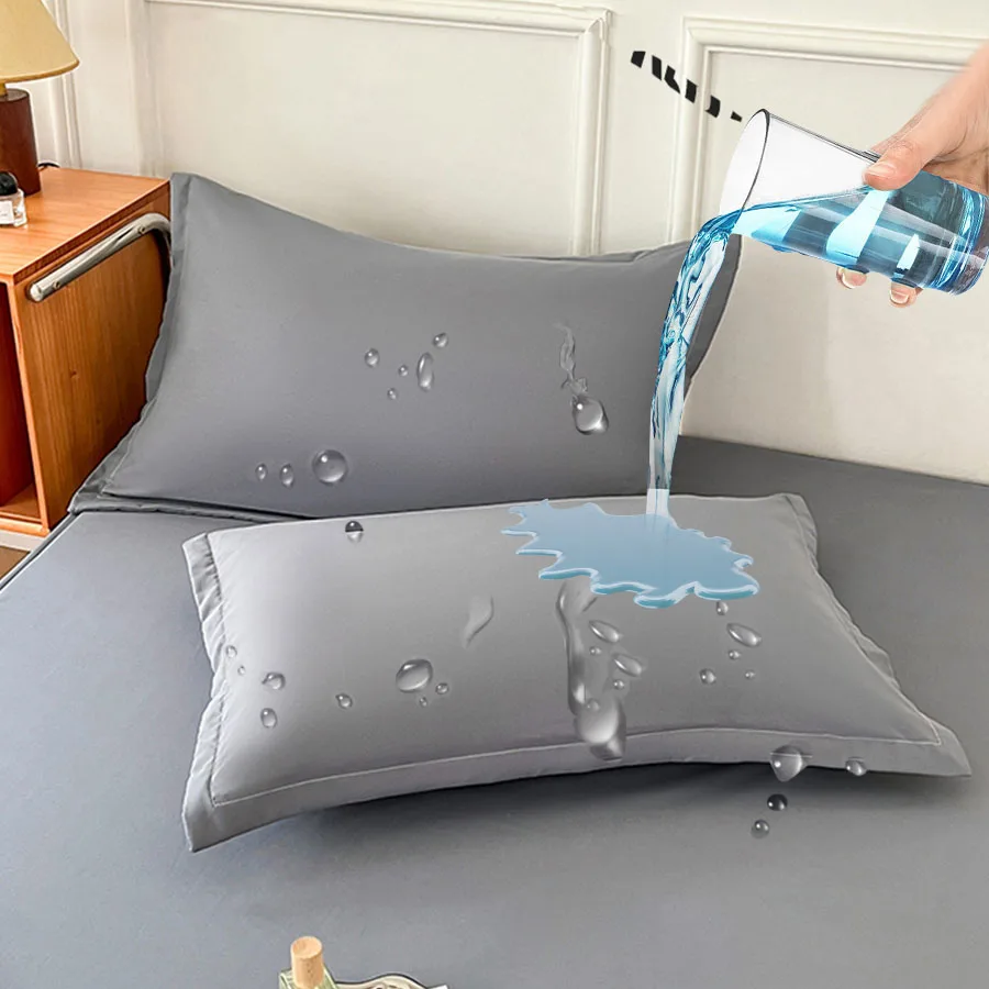 1/2Pc Waterproof And Stain-Resistant Solid Color Pillowcase, Soft All-Season Antibacterial Quilted Pillow Core Protective Cover