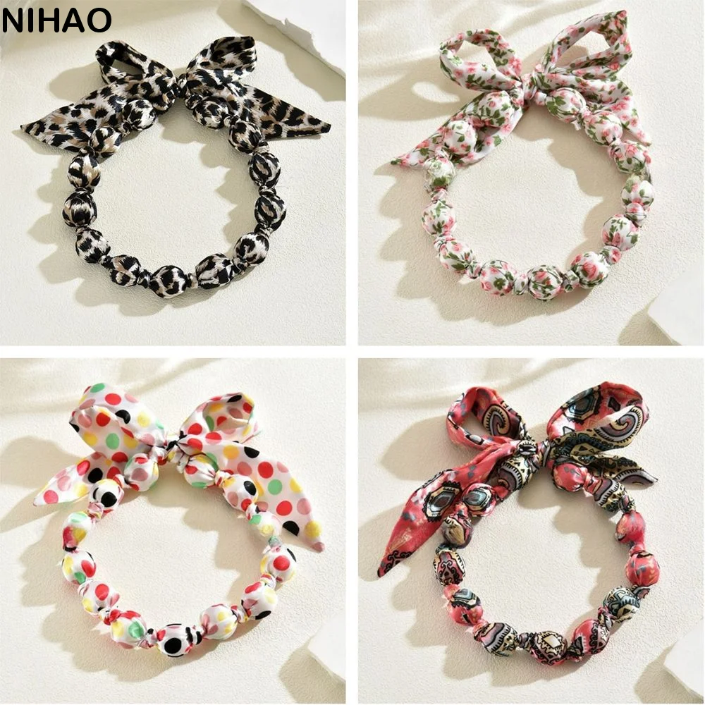 

Floral Printed Women Scarf Necklace Bohemia Style Bowknot Retro Leopard Print Choker Versatile Comfortable