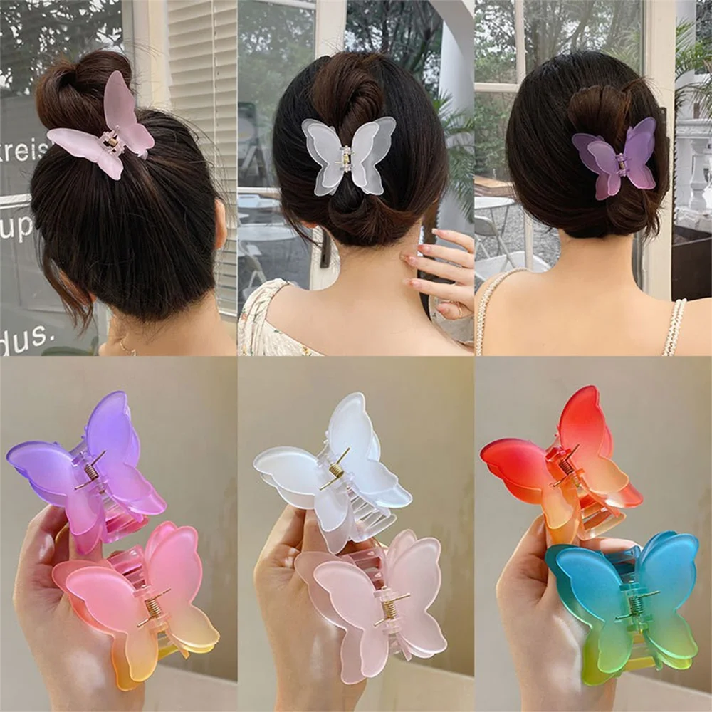 Cute Sweet Jelly Color Gradient Butterfly Hair Claw Clip for Women Lovely Elegant Ponytail Clips Barrettes Crabs Hairpins