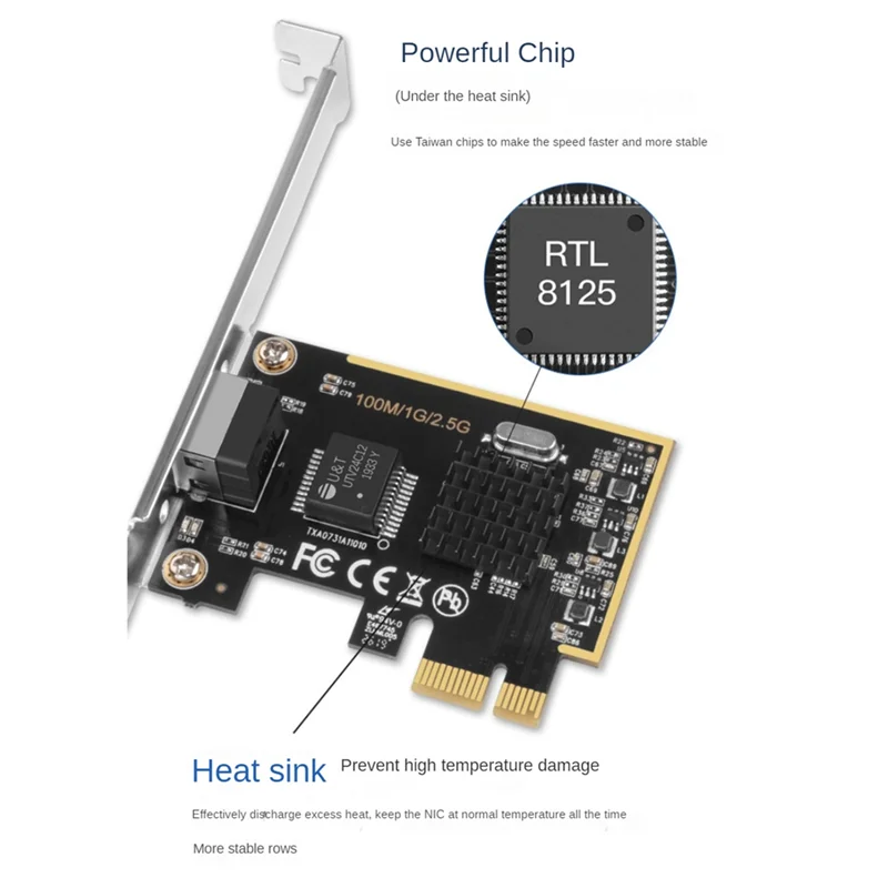Игровой игровой порт 2,5G Гигабитная сетевая карта Настольный встроенный гигабитный сетевой порт PCIE RTL8125PXE Многофункциональная сетевая карта