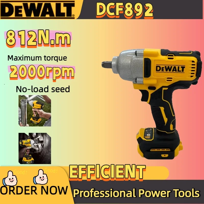 Dewalt DCF892 مفتاح ربط كهربائي بدون فرشاة 812N.m سائق تأثير لاسلكي عزم دوران عالي ثلاث سرعات أدوات كهربائية لإصلاح السيارات 1/2 بوصة