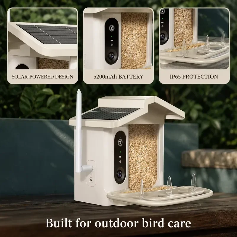 Smart Solar Bird Feeder Outdoor Automatic Pet Food Dispenser with Camera HD Video Recording Wildlife Watching Garden Supplies