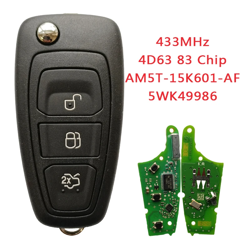 

TXK018047 Original PN AM5T-15K601-AF/AG For Ford OEM Flip Key 3 Button 433MHz 4D63 Chip Continental 5WK49986