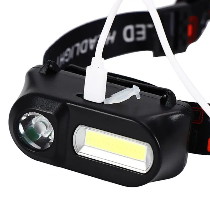 Lanterna portátil do farol com diodo emissor de luz branco, tocha recarregável da lanterna do farol da pesca da lâmpada principal de acampamento de usb