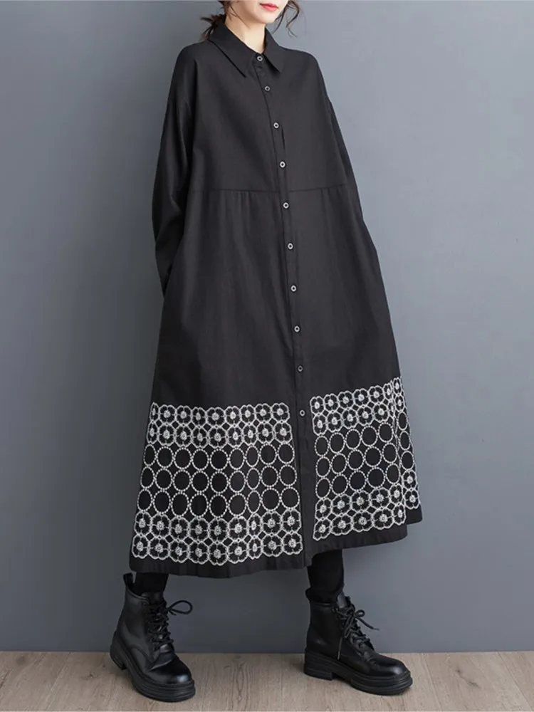 Oversized Autumn Long Trench Dress Coat Women Polka Dot Print Fashion Pleated Ladies Windbreak Loose Woman Jackets Coats 2023