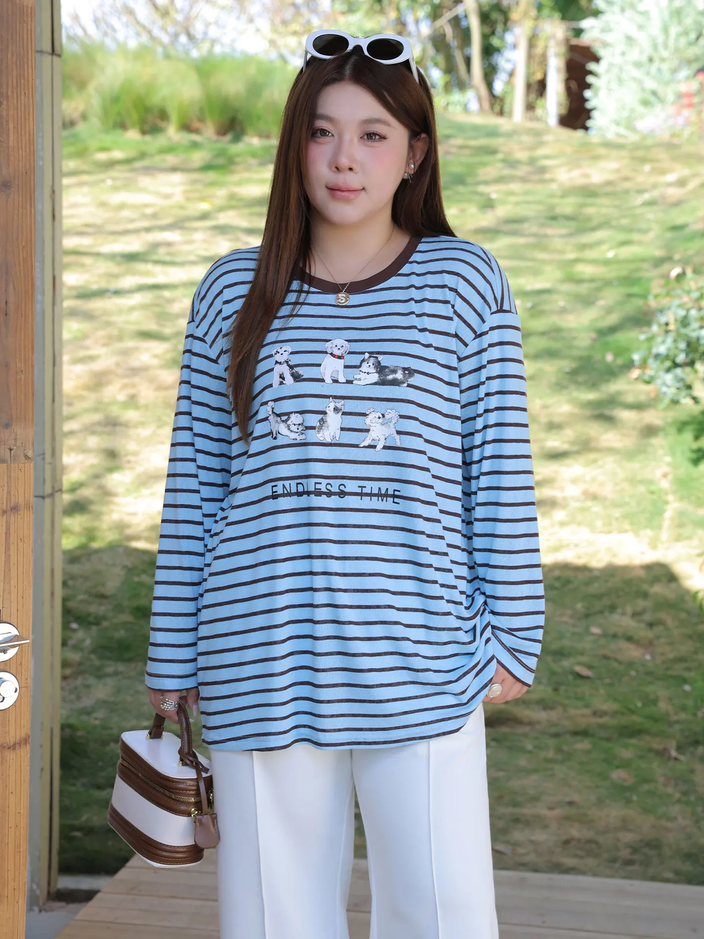 

plus Size Women's Cartoon Print T-Shirt Loose Long Sleeve Striped Casual Top Ageless Fashion Spring New Style for plus Size