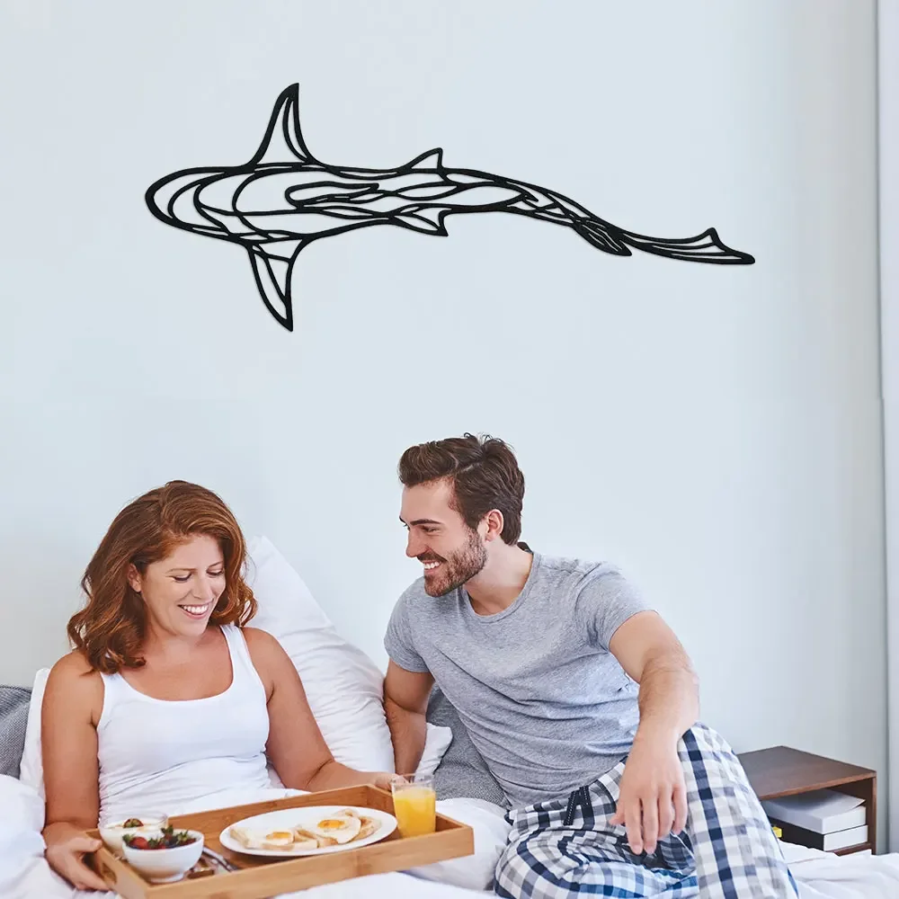 Metal Shark Line Wall Art Decor, Metal Shark Sculpture, Ocean Fish Wall Hanging Shark Metal Wall Decor Shark Wall Decor,