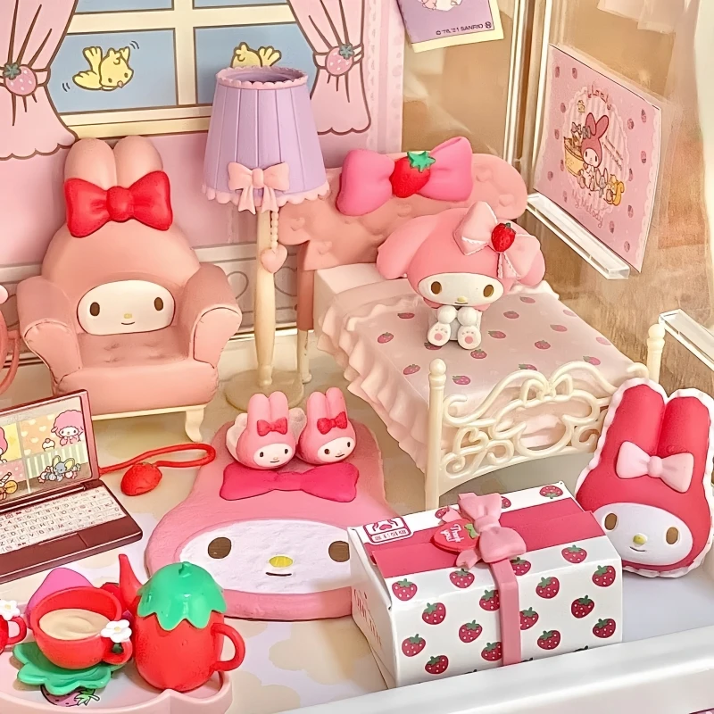리멘트 가샤폰 캡슐 장난감 Sanrio 블라인드 박스 룸 귀여운 카와이 딸기 룸 만화 미니어처 장식 캔디 장난감 어린이 선물