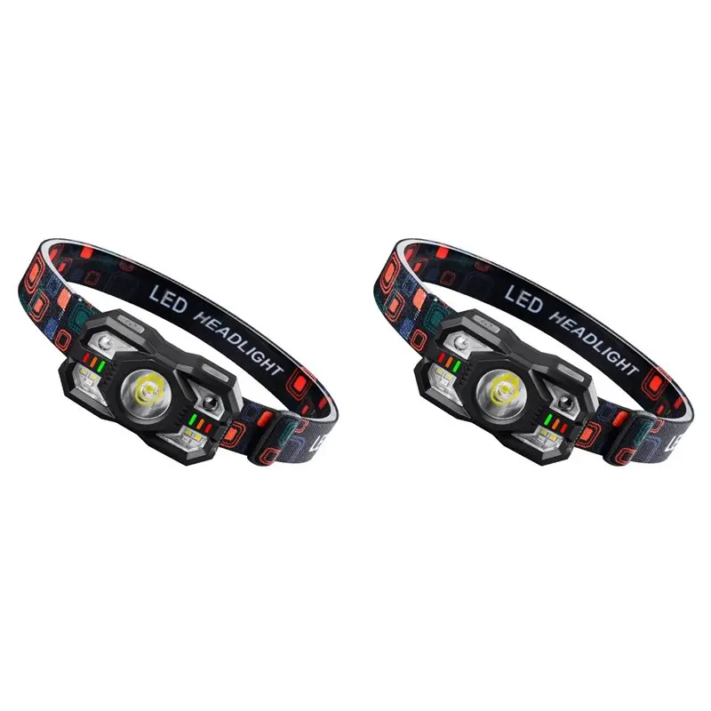 ABRU-2X Strong Light Sensing Headlight Red And White Side Light Long Endurance Night Fishing Headlight Outdoor Headlight