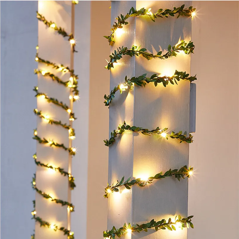 Outdoor Tiny Leaf LED Copper Wire Fairy String Lights Garland Christmas Decorations for Home New Year Wedding Garden Street Lamp