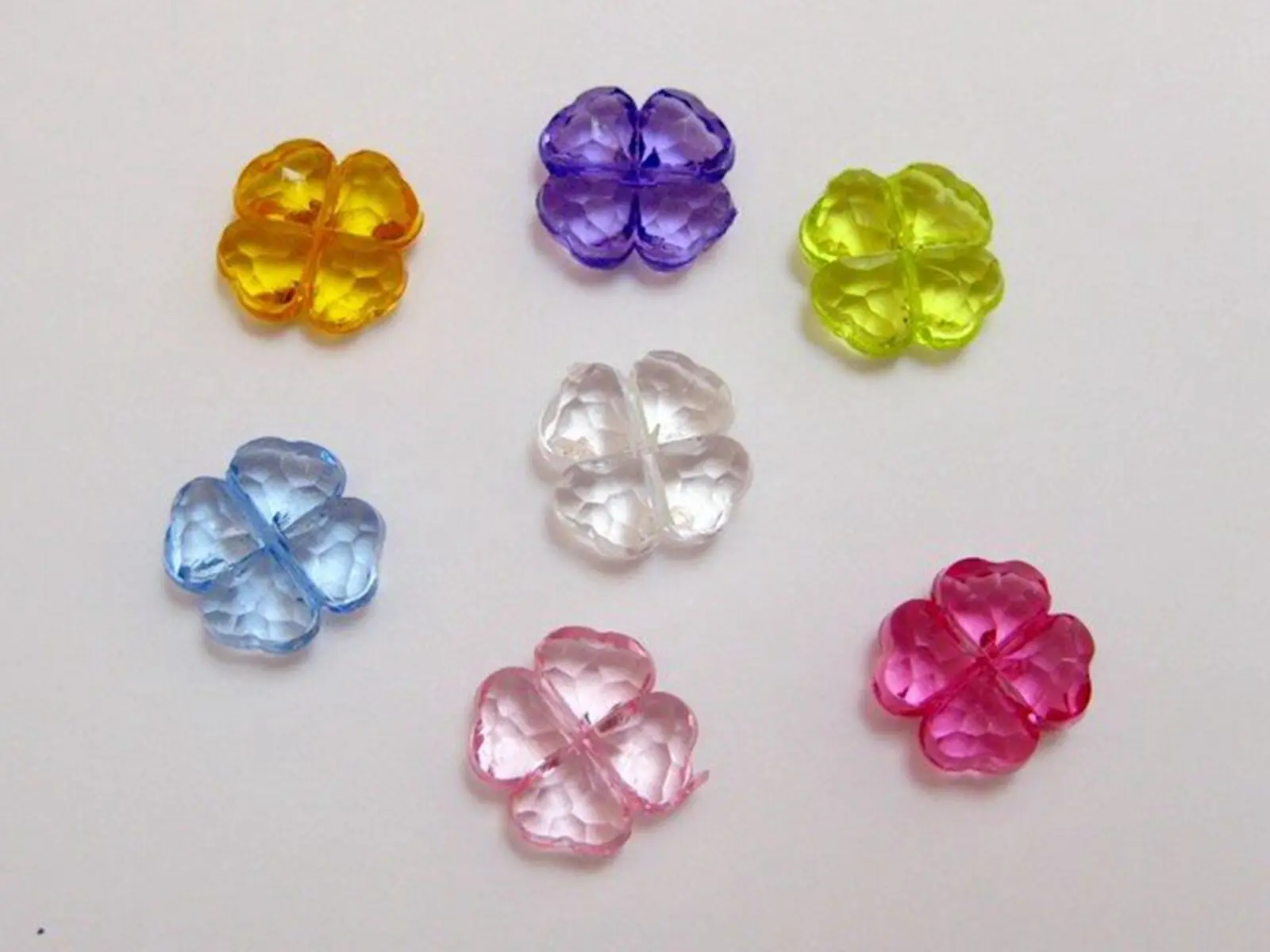 100 Mixed Colour Transparent Acrylic Four Leaf Clover Charm Beads 11mm