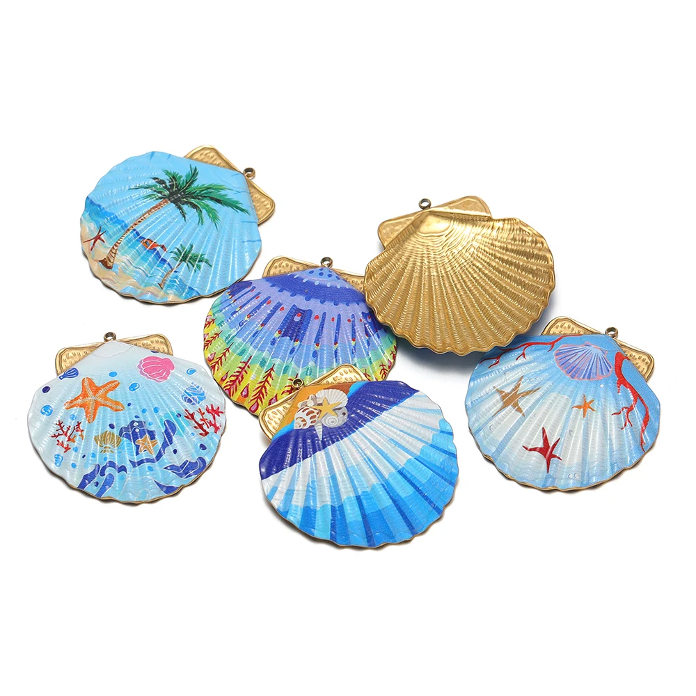 3 Stück Edelstahl-Emaille-Muschelanhänger für DIY-Strand-Schmuck, Ohrringe, Charms, modische Halsketten, Schlüsselanhänger-Zubehör – Detail 3