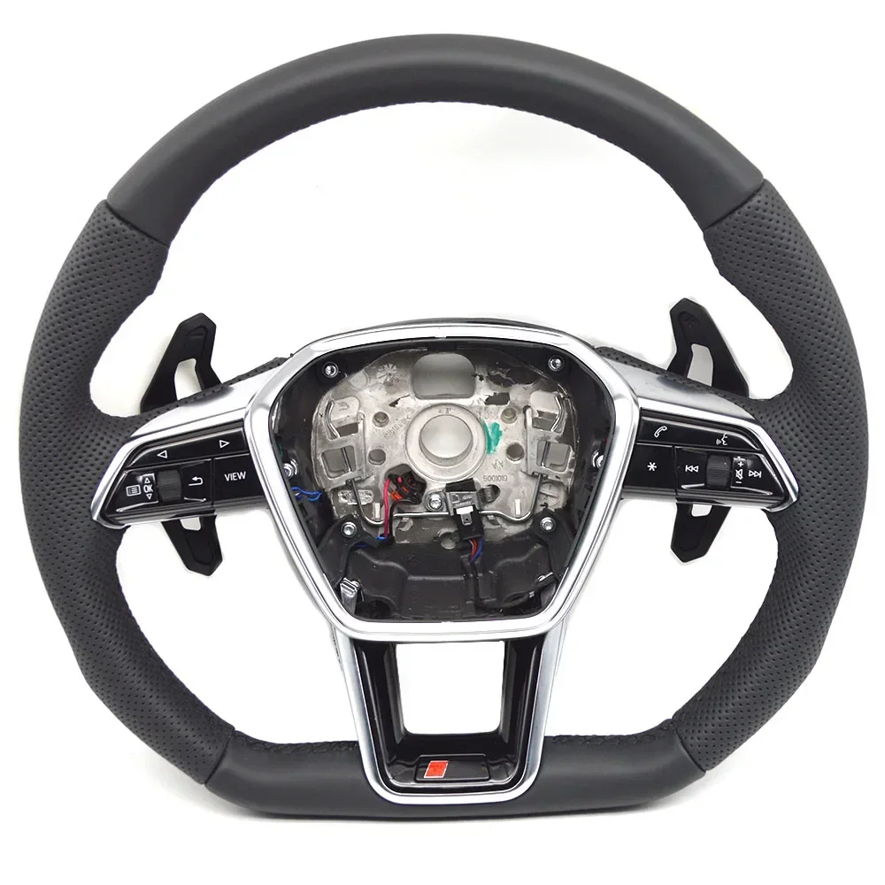 For Audi A6C8 Multi-Function Steering Wheel Assembly With Half-Punched Black line White line Heating Paddles S RS LOGO