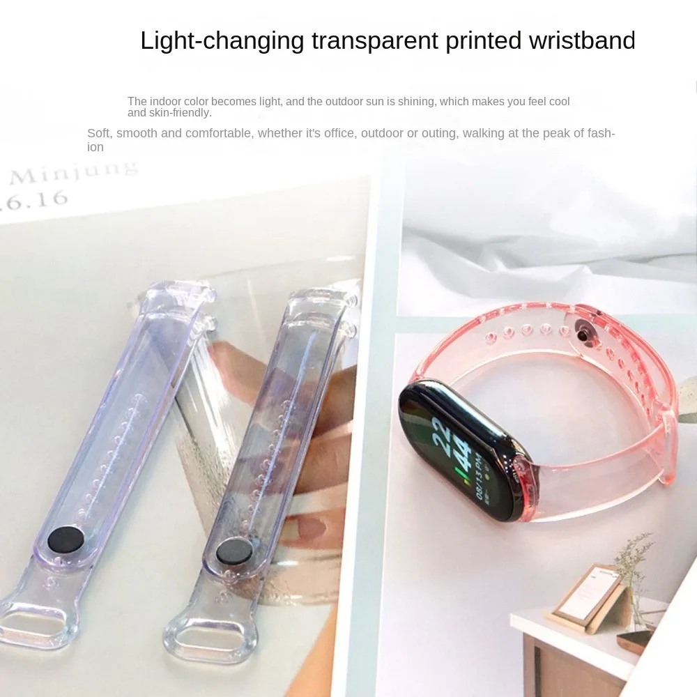 TPU+TPE Watchband Transparent Color Chang Replaceable Watch Strap Adjustable Length Replacement Bracelet for Xiaomi Mi Band 8