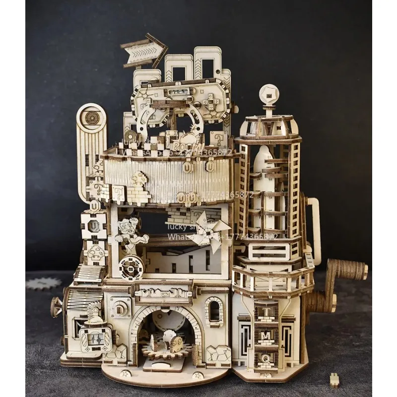 【Lucky Building Blocks Assembly】High Challenge Wooden Mechanical Castle Model, Creative Hand Assembled Desktop Decoration