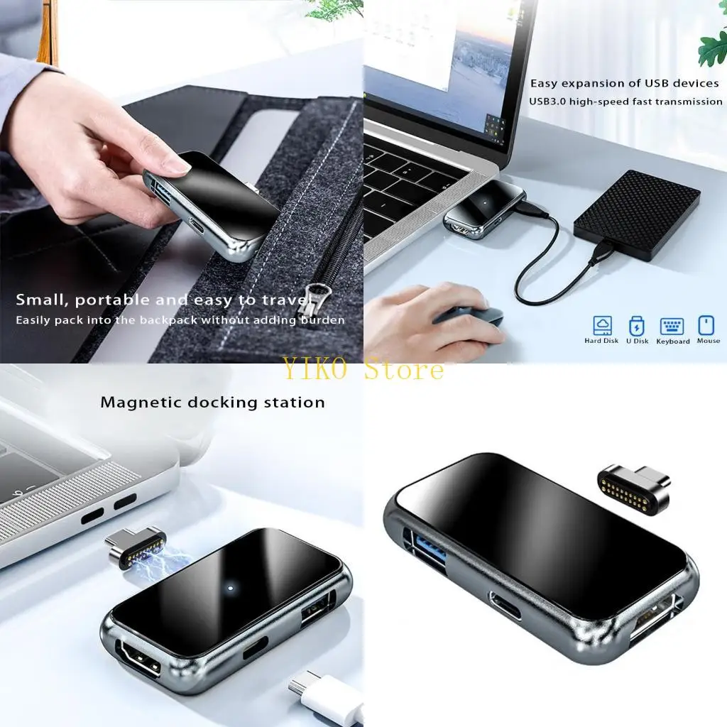 K32C Intelligent Type-C Docking Station Hub 3 in 1 USB Hub Splitter to HDMI+PD+USB3.0