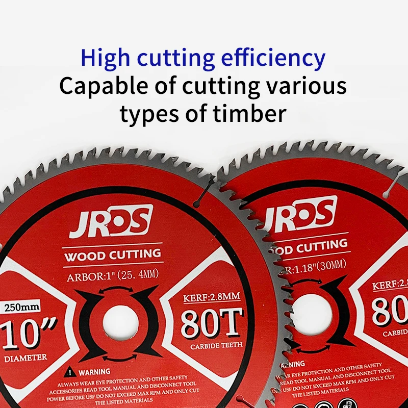 JRDS 목공용 TCT 원형 톱날 디스크 250mm 직경 25.4/30mm 내경 80T 목재 절단 공구