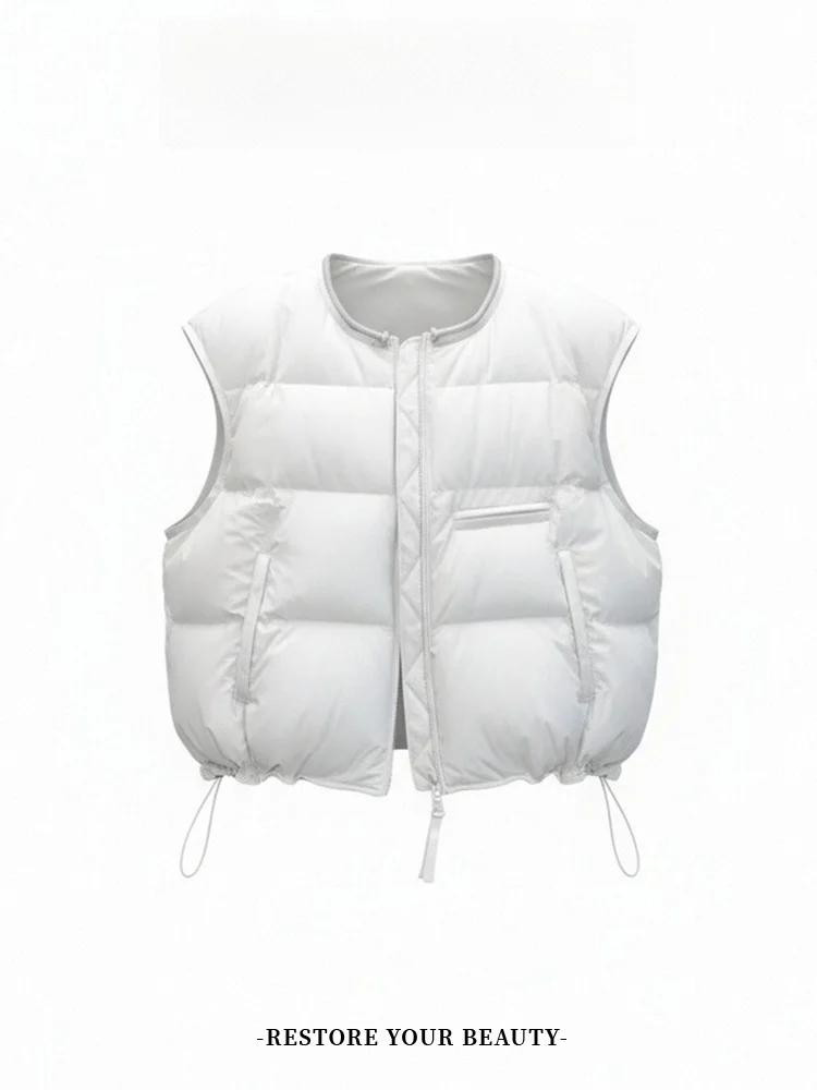 Modna europejska kamizelka pikowana damska zimowa nowa luźna otwarta kardiganowa kamizelka bez rękawów odzież wierzchnia