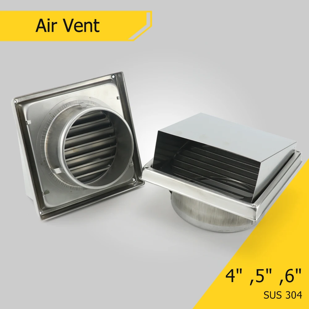 100/125/150mm 304 Stainless Steel Air Vent Grille Square Air Outlet  Windproof Rainproof Bathroom 4/5/6 Inch