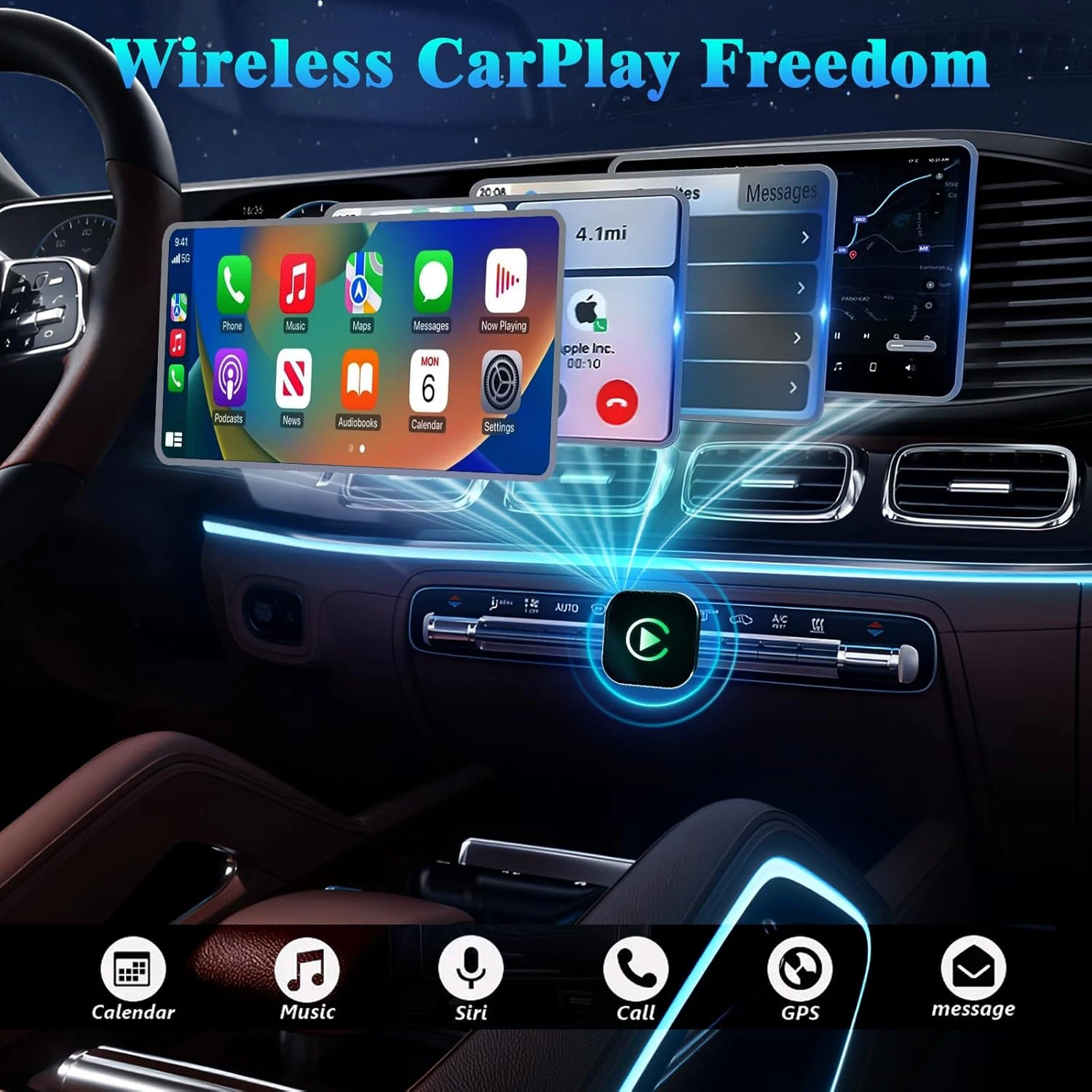 2026 Upgraded Wireless CarPlay Adapter, Wired to Wireless for Apple CarPlay & Android Auto, Mini USB Design with Type-C Extensio