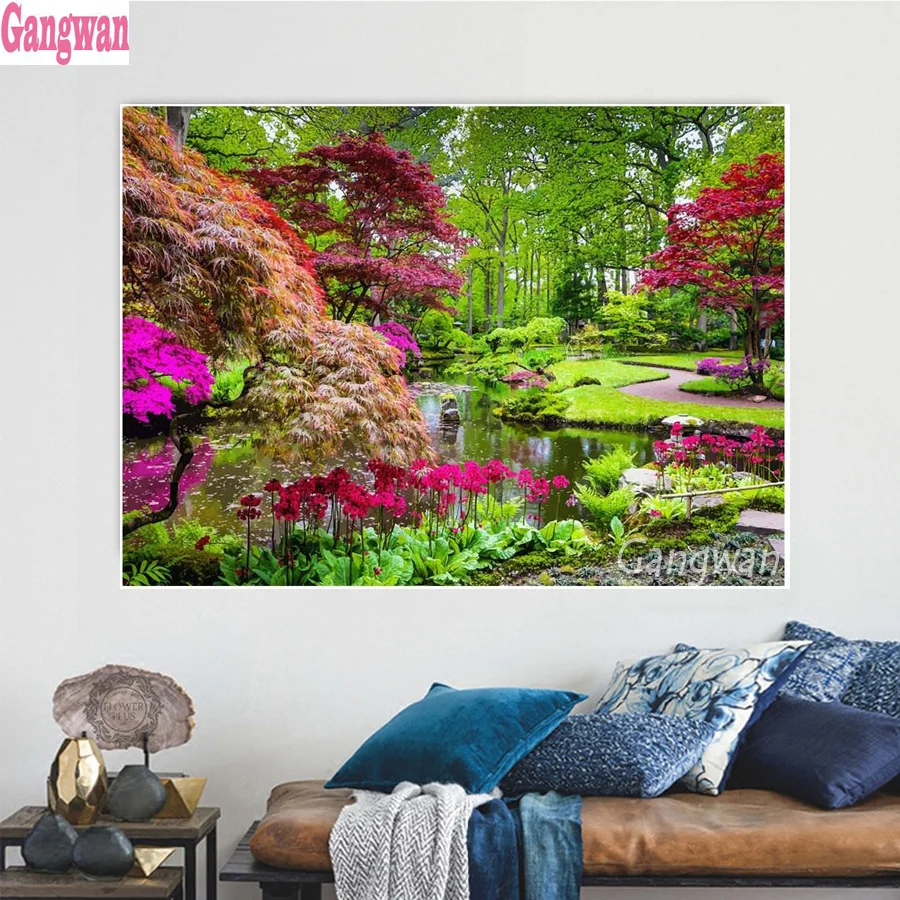 Home Decor DIY Diamond Painting natural garden landscape Embroidery cross stitch full square round 3d Pictures diamond Mosaic