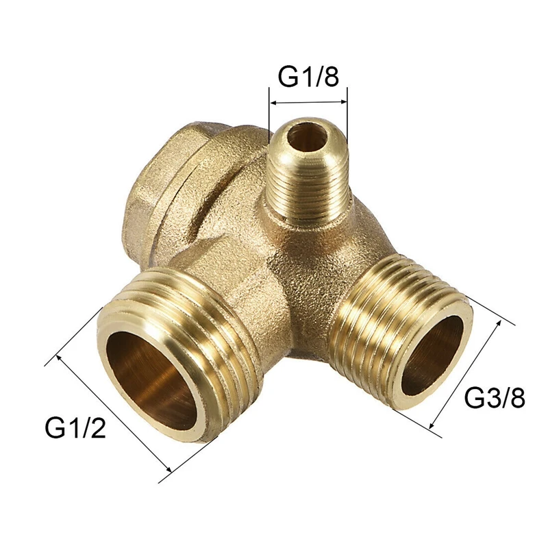 1pc Valvola di ritegno del compressore d'aria 90 gradi Maschio destro filettato Ottone G 1/8" x G 3/8" x G 1/2" 42x37 x 36mm / 1,65" x 1,46" x 1,42"