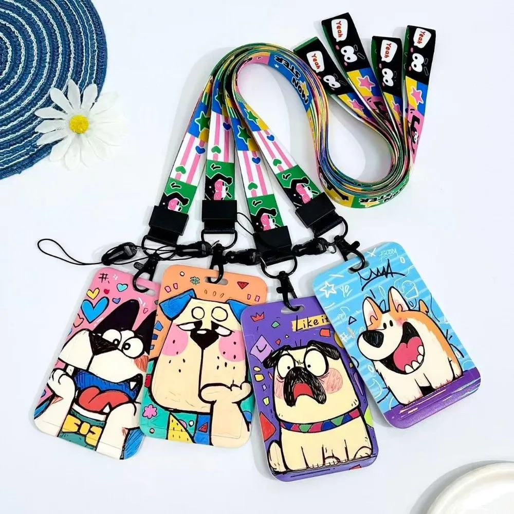 Transparent Kpop Photocard Holder Sliding Cover Spring Rope ID Cards Protective Case Little Dog Portable