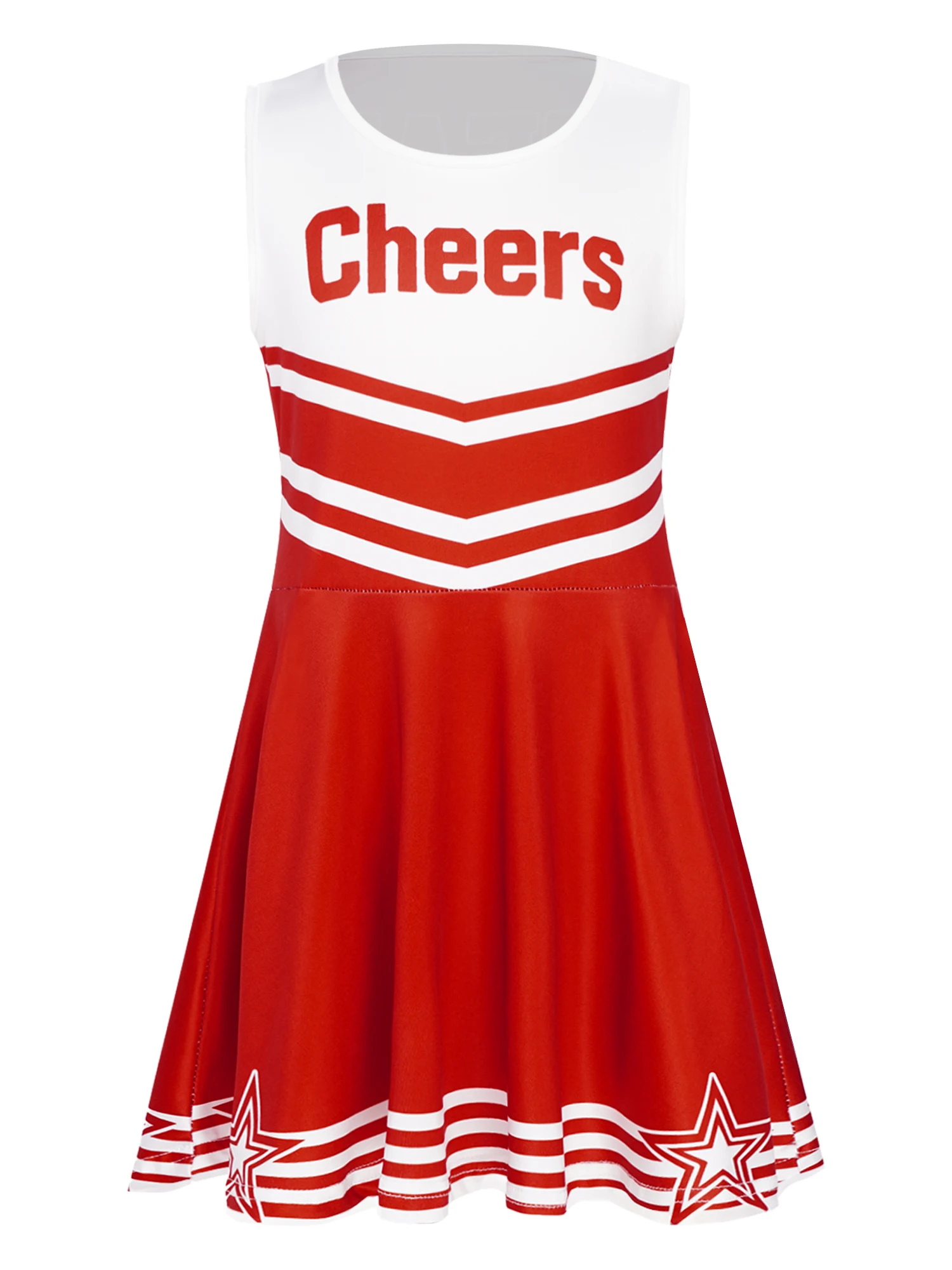 Kids Girls Cheerleading Sleeveless Color Block Printed Dress Stretchy Breathable for Stage Competition Performance