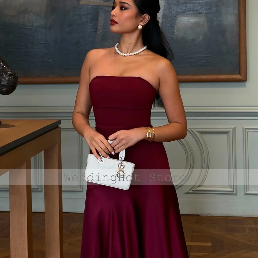 Borgonha vestidos de noite formais para mulheres sem alças sereia vestidos de noite longo trompete sem mangas sem costas festa de casamento dRess