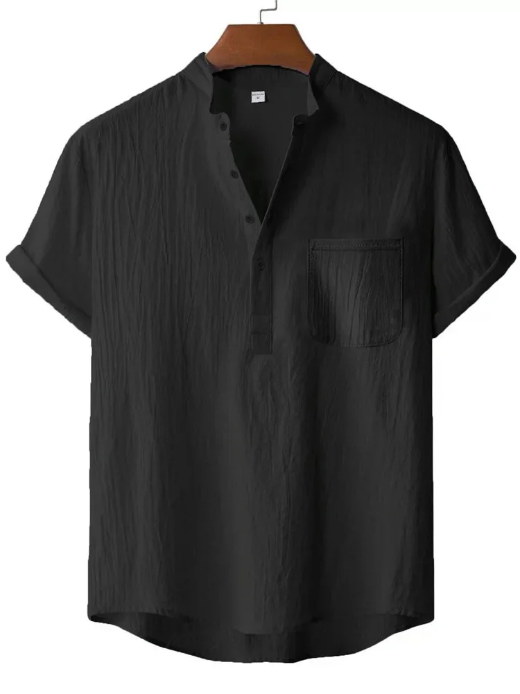 Heren zomer katoen linnen T-shirt strandstijl korte mouw henley nek vakantie Hawaii casual lichtgewicht ademend gezellige tops - afbeelding 2