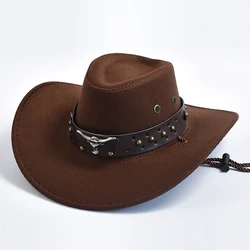 Gorros de vaquero occidental de gamuza Artificial, sombrero de Jazz Vintage de gran borde para caballero, Cosplay de fiesta de vacaciones, nuevo