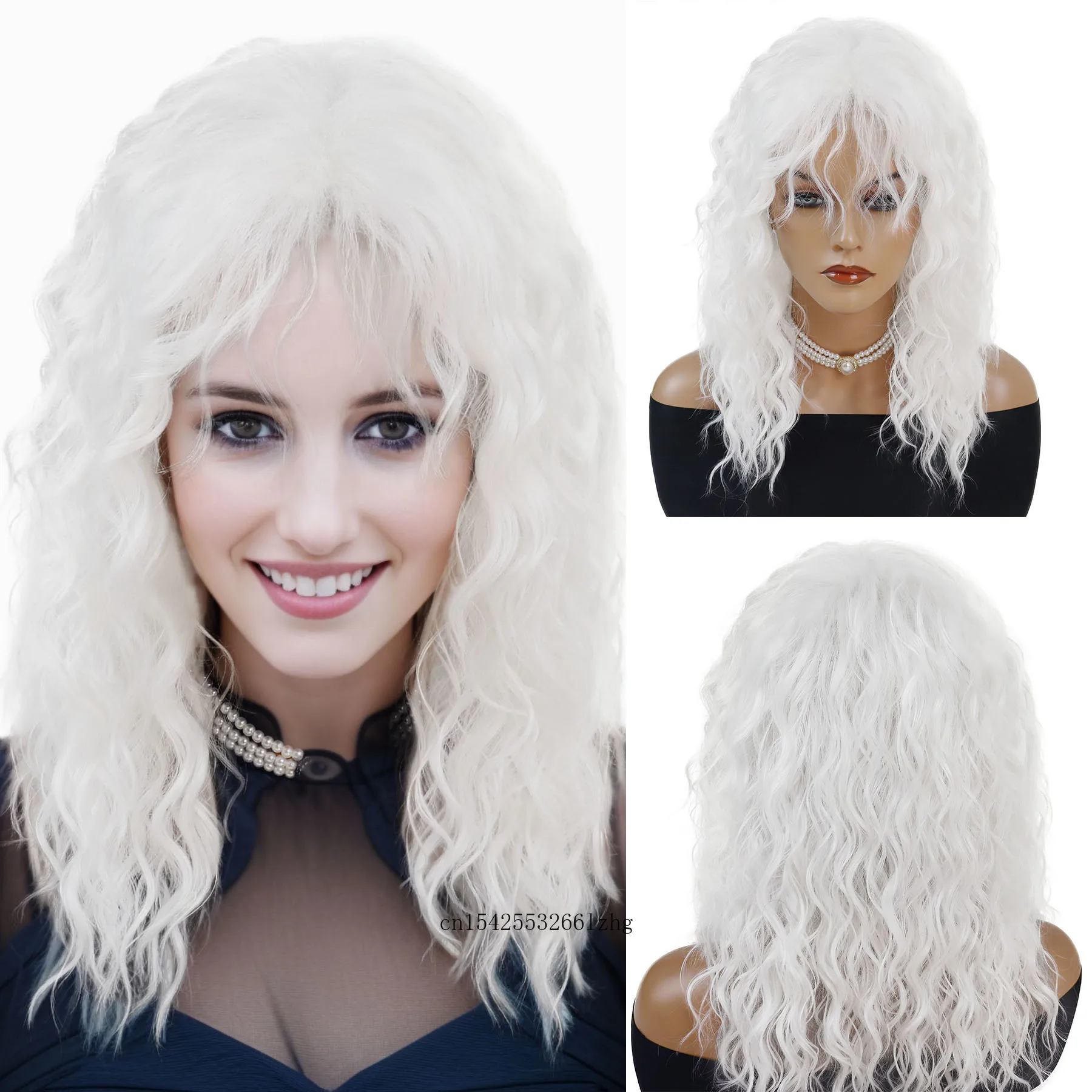 

GNIMEGIL Synthetic Natural White Wig Long Curly Hair for Women Daily Use Wig with Bangs Cancer Patient Gift Outfits Costume Wigs