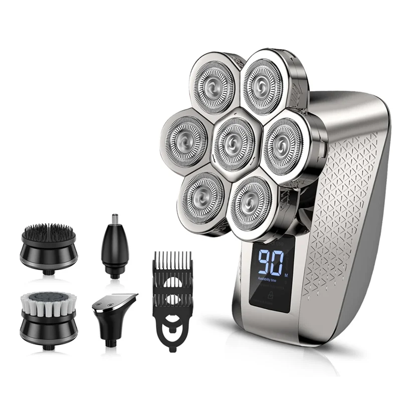 

A23F-7D Rotary Head Shavers For Bald Men, Waterproof IPX7, 5-In-1 Grooming Kit, Wet/Dry Shaver With LED Display Accessories