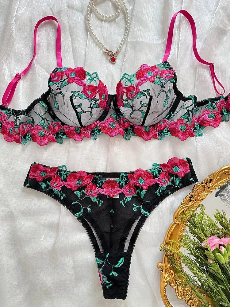 

Женское нижнее белье с вышивкой розы в стиле ретро, роскошное кружевное нижнее белье, нежный прозрачный бюстгальтер, короткое эротическое нижнее белье, порно костюмы
