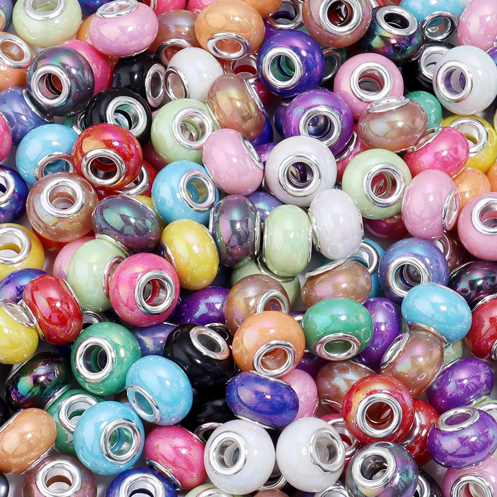 20pcs 14x9mm AB Color Resin Beads Imitation Ceramic Beads For Jewelry Making Loose Spacer Big Hole Beads DIY Necklace Bracelet