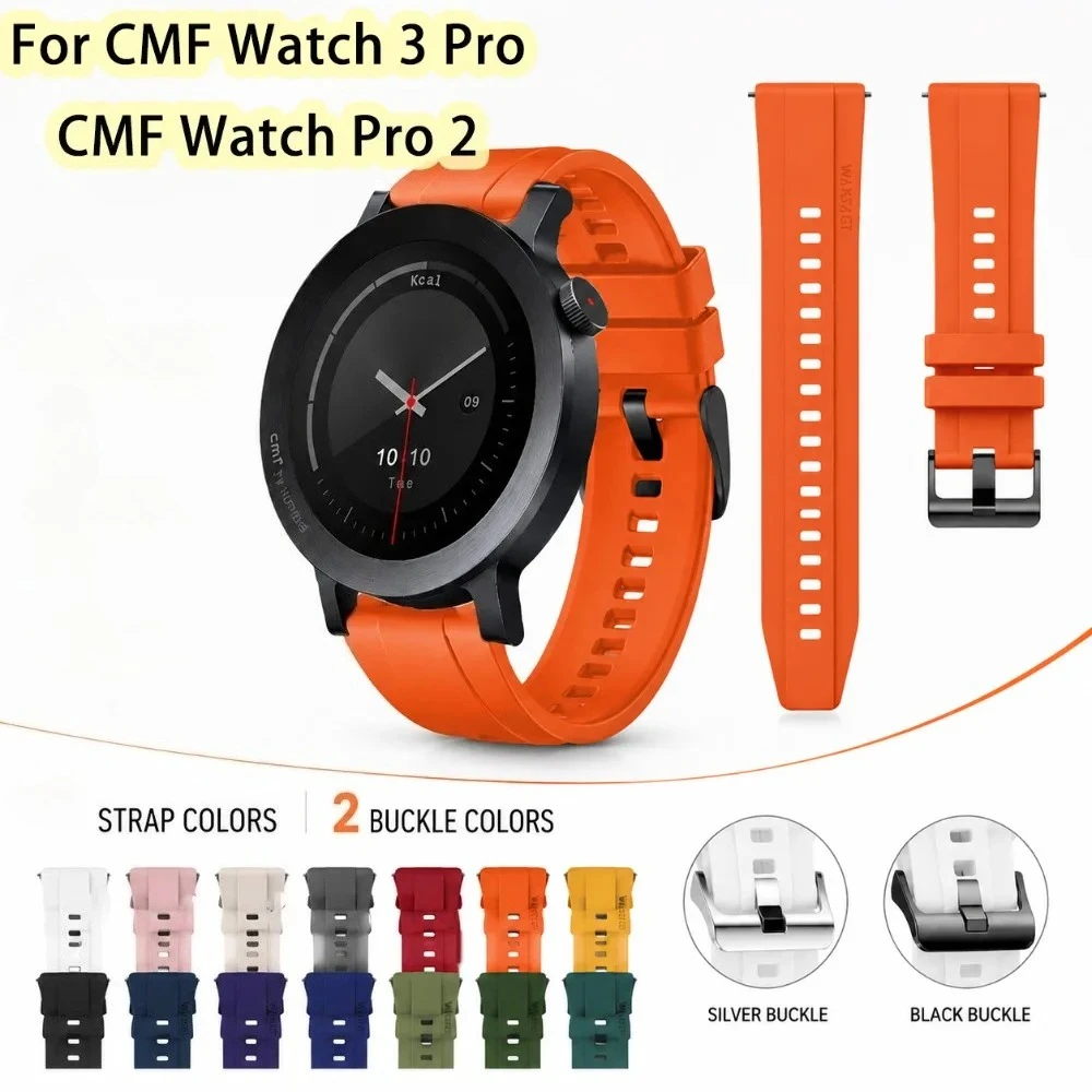 Silicone Watch Strap for CMF Watch 3 Pro Daily Use Lightweight Simple Classic Look Sweat Blocking Wristband for CMF Watch Pro 2