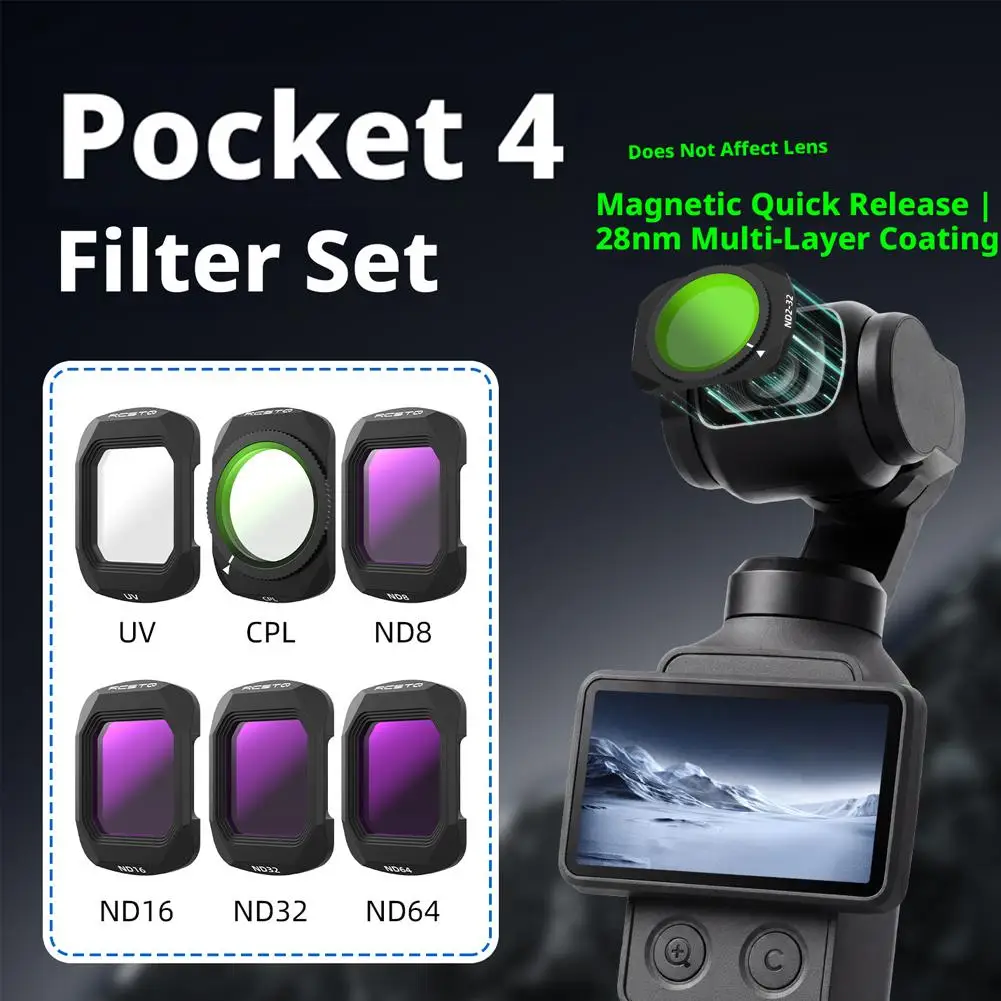 

Magnetic Filter Set For DJI Osmo Pocket 4, UV/CPL/ND Filters, Multi-Layer Coating Optical Glass Lens Accessories