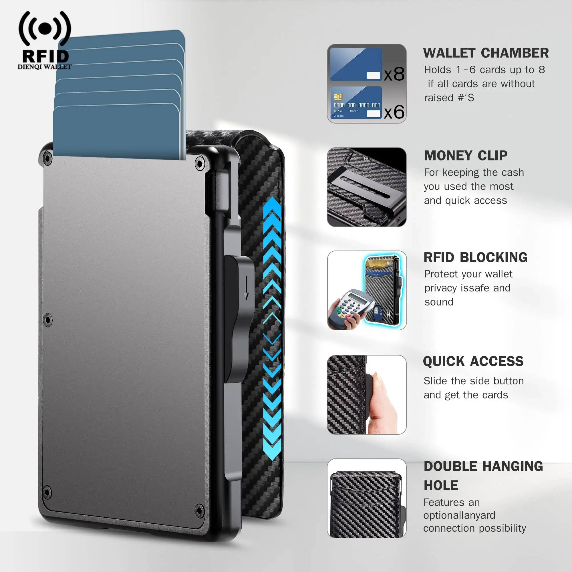 RFID-blockierende multifunktionale Smart-Business-Geldklammer, minimalistischer schlanker Kreditkartenhalter aus Leder, Bifold Pop-Up-Geldbörsen – Detail 3