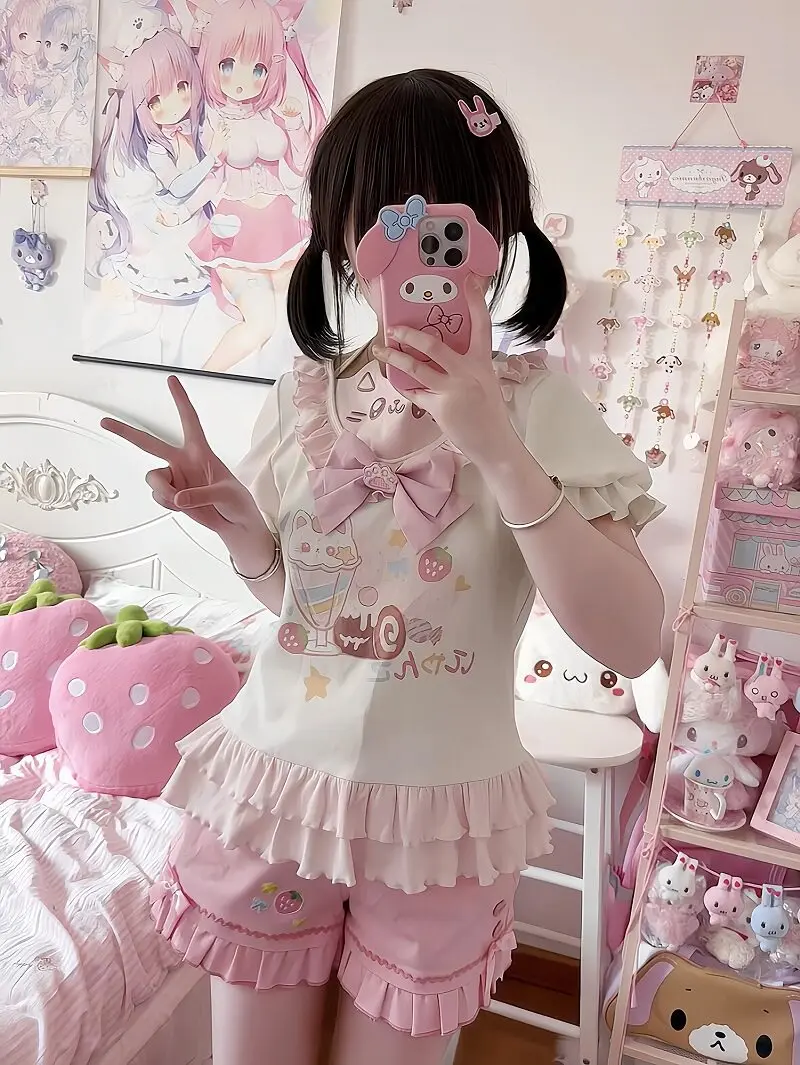 Original Cute Ice Cream Printed Short-sleeved Top 2026 Summer New Sweet Soft Girl Bow Girl Student Y2k T-shirt - view 4
