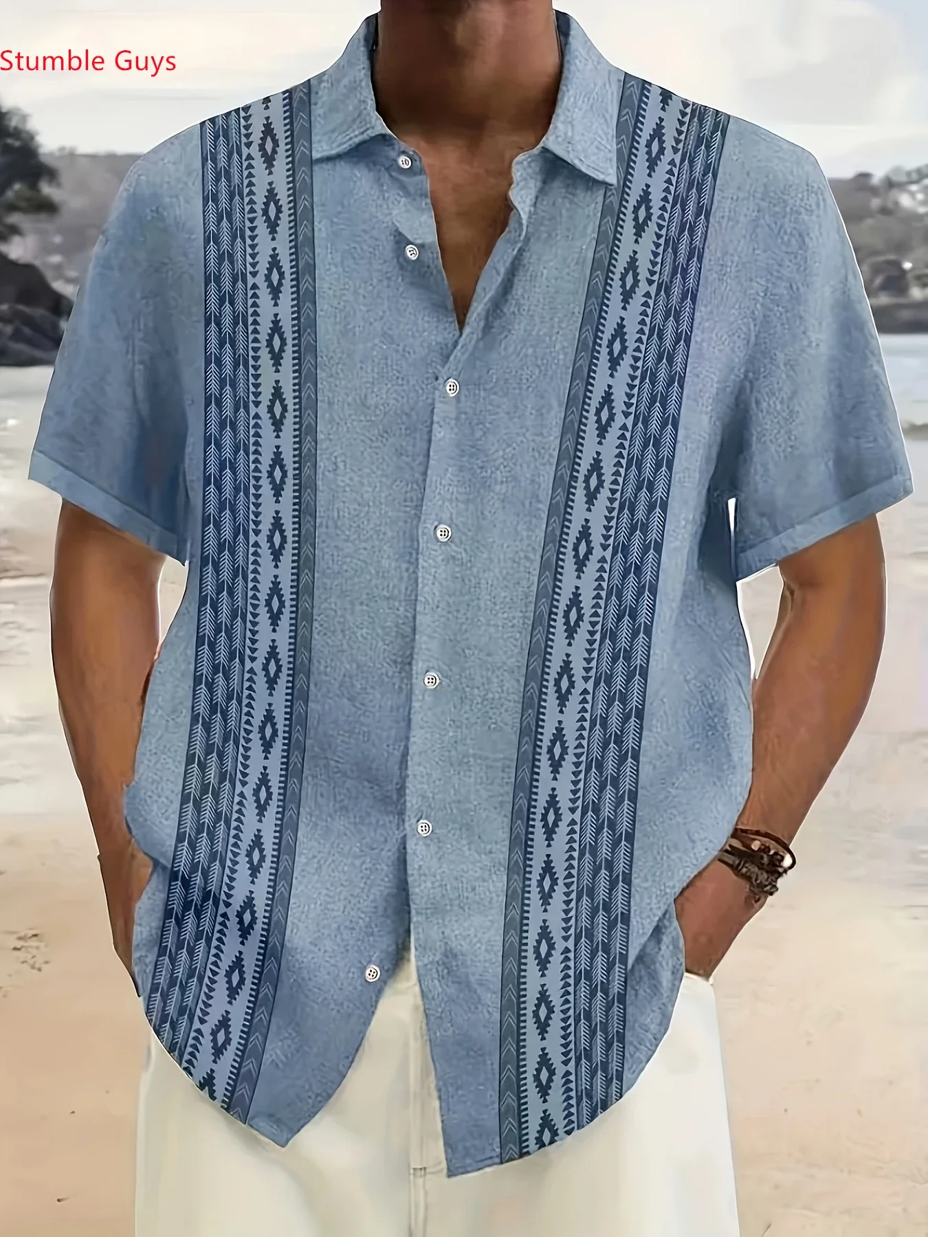 Sommerliches High-Street-Hawaiihemd für Herren mit kräftigem Print, lässiges Kurzarmhemd im modischen Street-Style für Urlaub und Strand