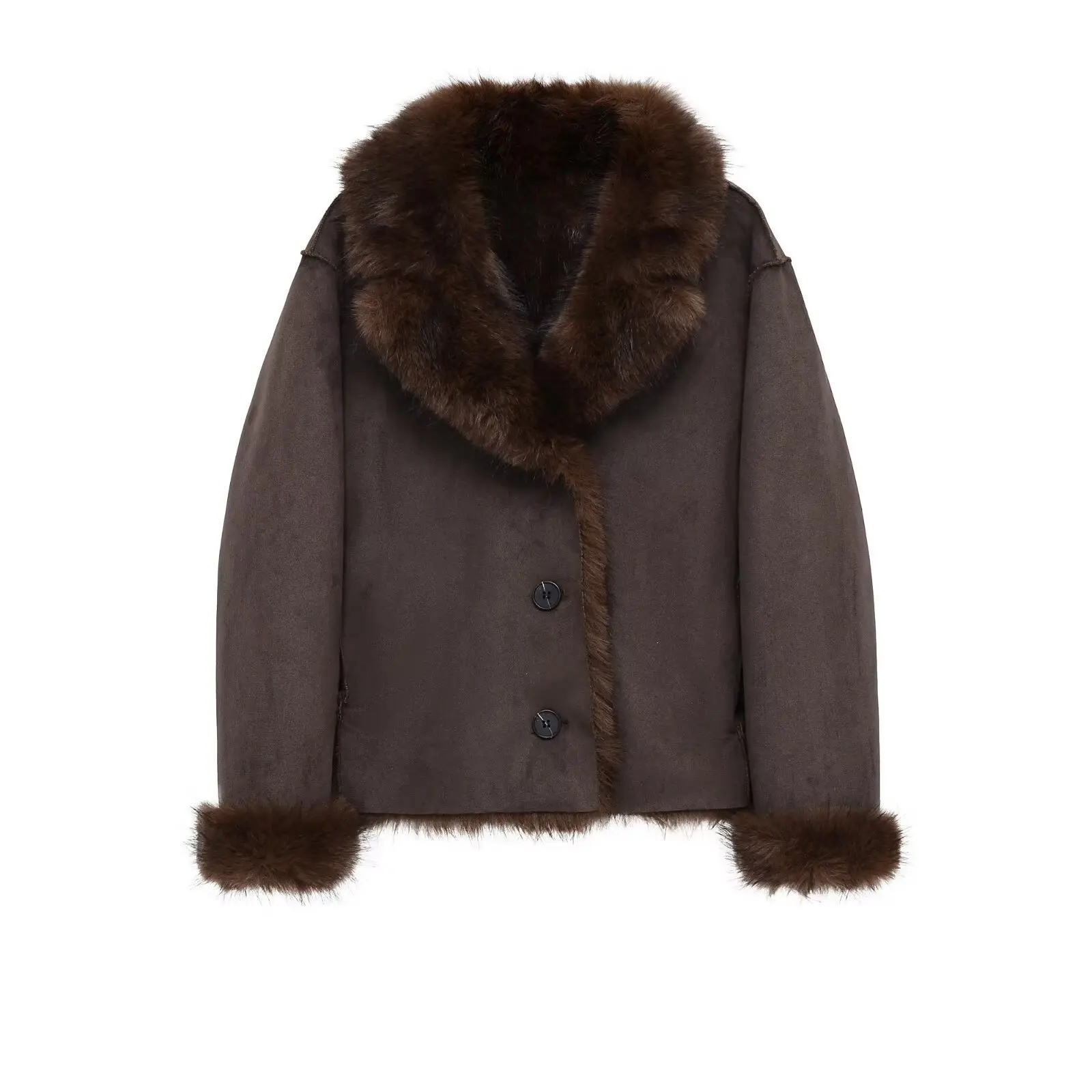 Giacca calda personalizzata moda casual da donna autunno/inverno Giacca reversibile effetto pelliccia sintetica marrone a maniche lunghe nuovo stile